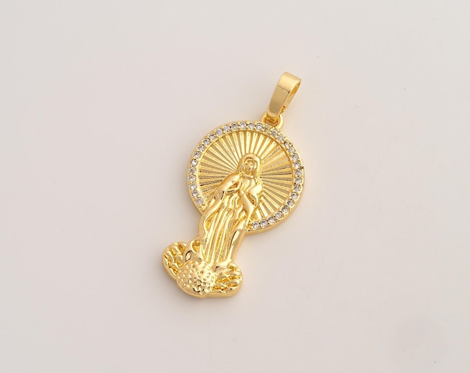 CZ Virgin Mary Pendant,Religious Pendant,18K Gold Filled Catholic Charm,DIY Jewelry Accessories,37.4x17.5x3mm