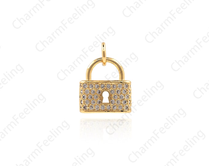 Padlock Accessories, Lock Charm, CZ Micro Pave Padlock Accessories, Lock Pendants, Love Locks 15x11x3mm 1pcs
