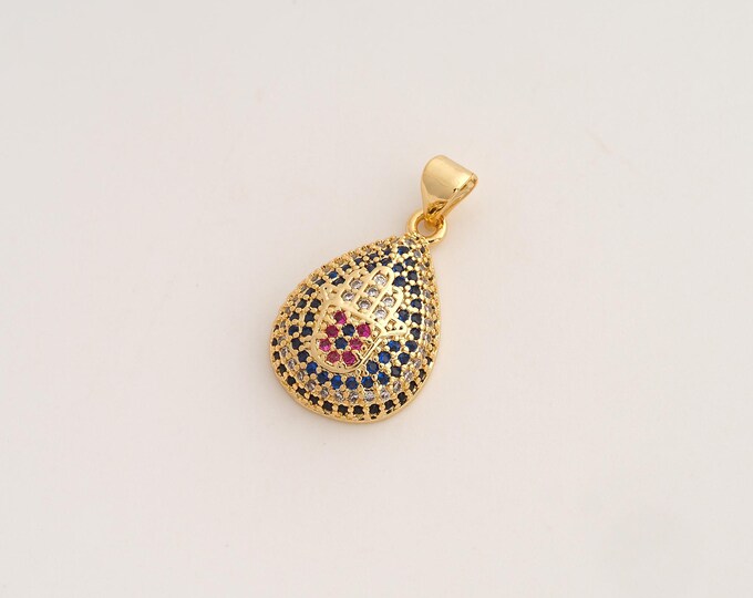 CZ Water Drop Pendant,Tear Drop Pendant,18K Gold Filled Hamsa Charm,DIY Jewelry Accessories,25x13.8x5mm