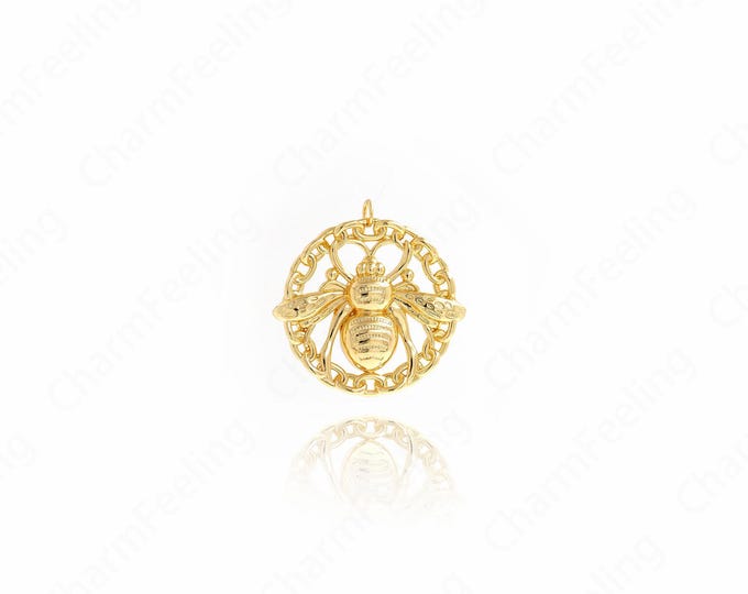 Bee Pendant, Insect Necklace,Bee Charm,18K Gold Filled Animal Necklace, Animal Charm, DIY Jewelry Accessories, 42.3x42.2x5.2mm