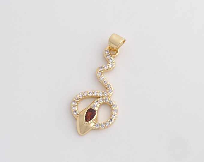 CZ Snake Pendant,Animal Pendant,18K Gold Filled Snake Charm,DIY Jewelry Accessories,33.6x14.3x3.6mm