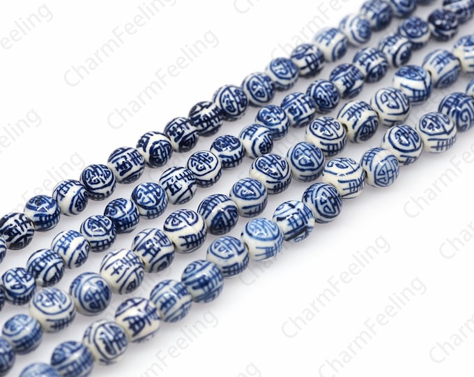 Ceramic Longevity Beads,Band-Painted Ceramic Beads,Chinese Style Retro Beads,Blue And White Porcelain Beads Ball Beads,8/10/12mm