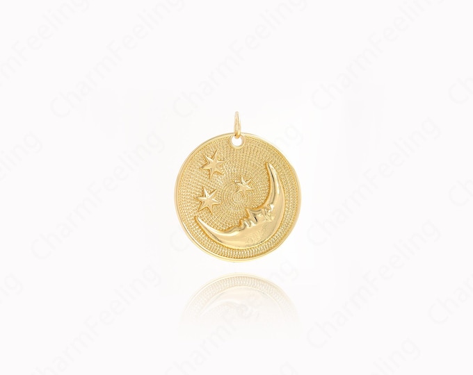 Round Moon Pendant, Star Charm, Crescent Moon Necklace, 18K Gold Filled Star Pendant,DIY Jewelry Supplies,27.3x24x2.5mm