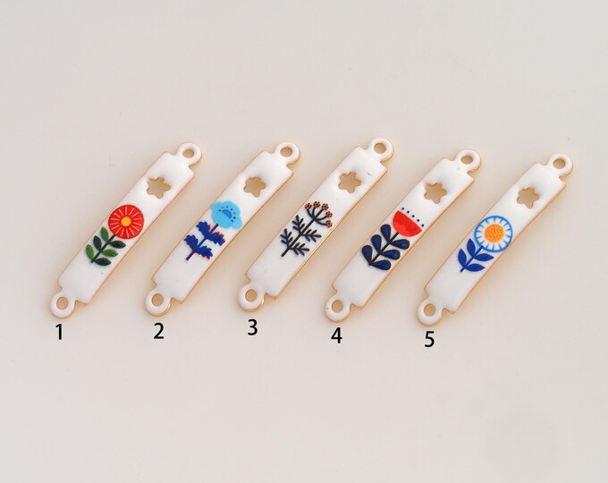 Enamel Flower Connector,Flower Connector,18K Gold filled Flower Connector,DIY Bracelet Accessories, 32.5x5.7x2mm