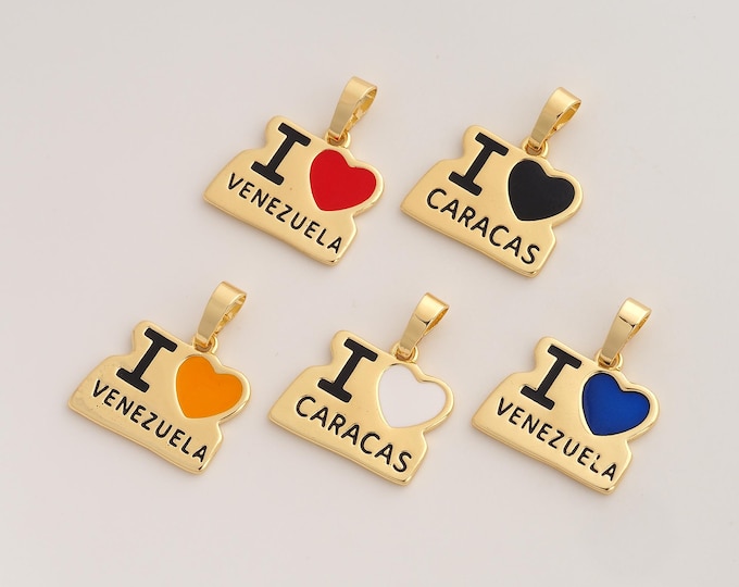 Enamel I Love Caracas Pendant,I Love Venezuela Pendant,18K Gold Filled Heart Letter Charm,DIY Jewelry Accessories,24.6x20.2x1.8mm