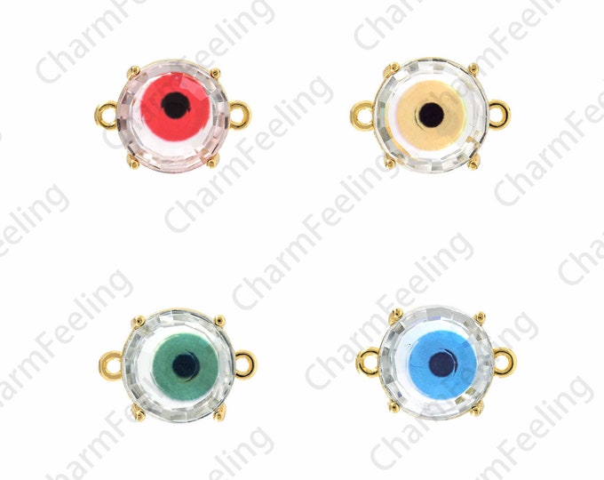 Eye Charm, Lucky Eye Pendant, Micropavé CZ Eye Connector, 18K Gold Filled Devil's Eye Connector,Bracelet Accessories,12x16.5x6.5mm