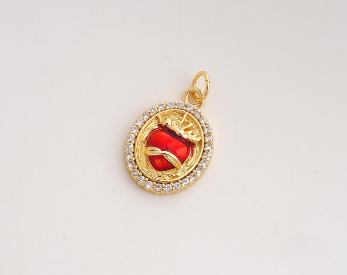 CZ Heart Pendant,Enamel Love Pendant,18K Gold Filled Heart Charm,DIY Jewelry Accessories,22x13.3x4mm