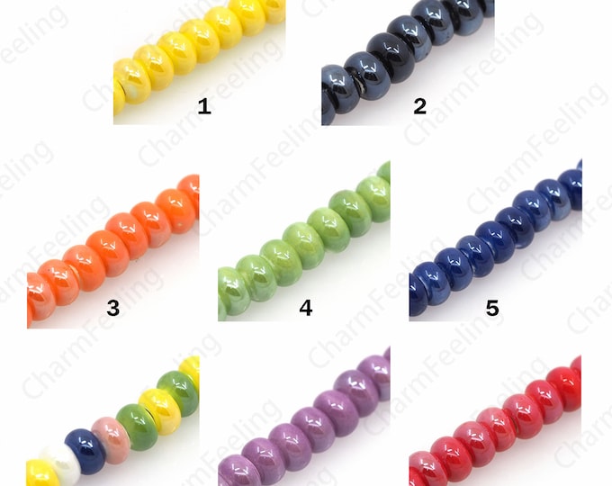 Abacus Beads,Oval Ceramic Beads, Hand Painted Ceramics, Glazed Painted Ceramic Jewelry, Flat Spacer Beads,DIY Jewelry Supplies,6.5x6.6x3.5mm