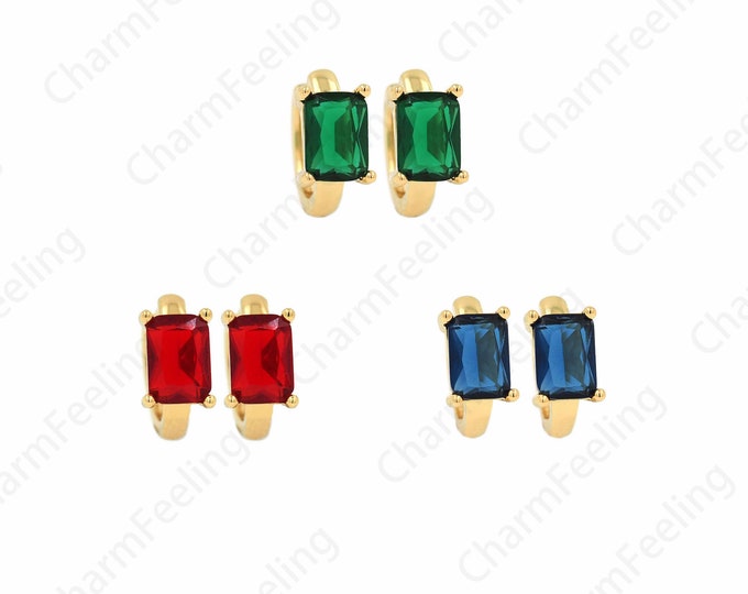 1 Pair,18K Gold Filled Rectangular Rhinestone Earrings,  Micropavé CZ Exquisite Earrings, Crystal Earrings, Square Earrings, 11x14x5.7mm