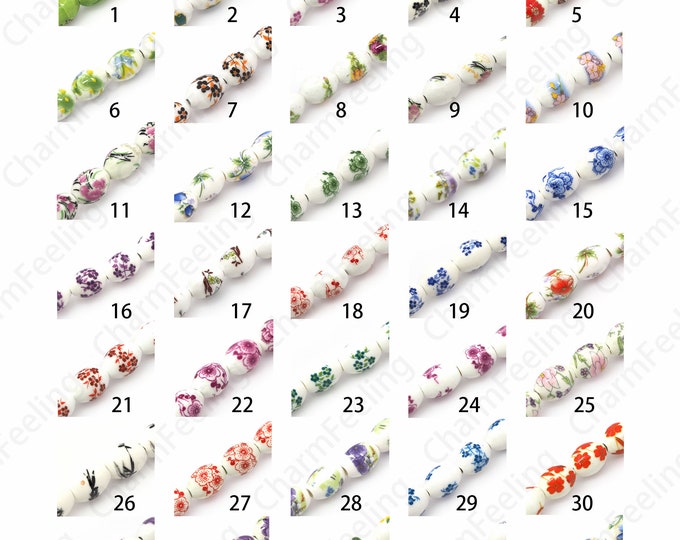 Rice Spacer Beads,Glazed Ceramic,Plant Beads,Hand Painted Beads,Ceramic Flower Beads, DIY Jewelry Supplies, 12x15mm