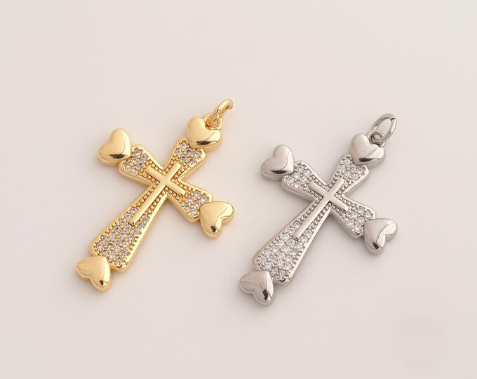 CZ Cross Pendant,Religious Pendant,18K Gold Filled Christian Charm,DIY Jewelry Accessories,34.8x22.2x2.6mm
