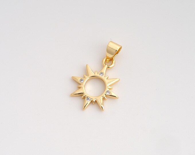 CZ Sun Pendant,Celestial Pendant,18K Gold Filled Sunburst Charm,DIY Jewelry Accessories,22.2x14.5x1.7mm