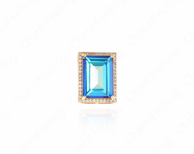 18K Gold Filled Rectangular Necklace, Gold Rectangular Charm, Micropaved CZ Bar Pendant, DIY Jewelry Accessories 16.5x12.5x7.6mm