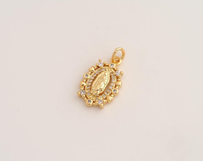 CZ Virgin Mary Pendant,Religious Pendant,18K Gold Filled Catholic Charm,DIY Jewelry Accessories,22.4x12.5x3mm