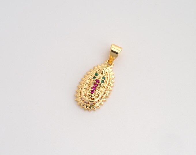CZ Virgin Mary Pendant,Religious Pendant,18K Gold Filled Catholic Charm,DIY Jewelry Accessories,23.2x10.3x4mm