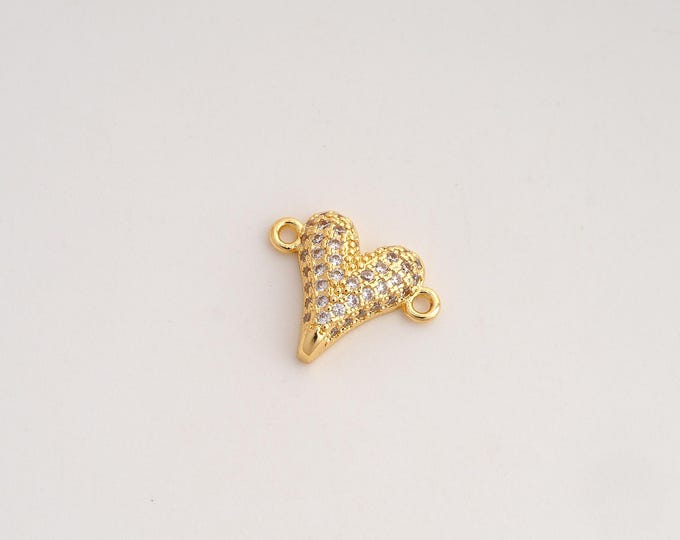 CZ Heart Connector,Love Connector,18K Gold filled Heart Connector,DIY Bracelet Accessories, 14x11.5x3.3mm