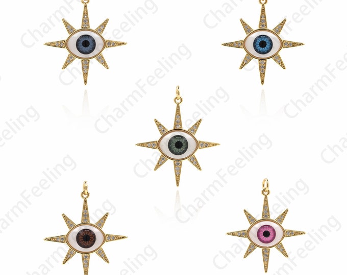18K Gold Filled Eye Pendant,  Eye Charm, Explosive Eye Charm,  Eye Necklace, DIY Jewelry Making Accessories 35x30x6.5mm 1pcs