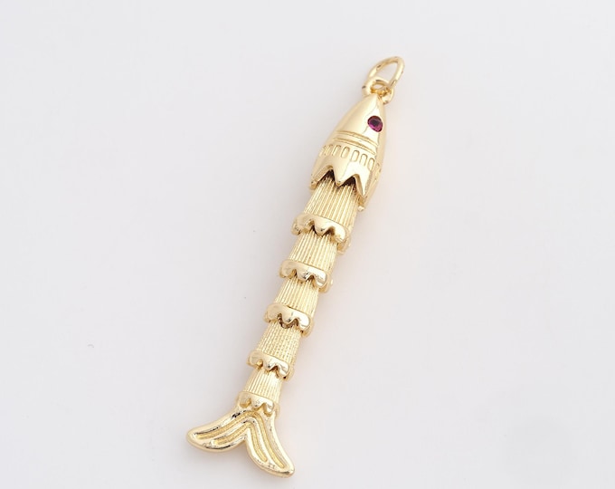 CZ Fish Pendant,Marine Life Pendant,18K Gold Filled Fish Charm,DIY Jewelry Accessories,45.7x11.8x6.6mm