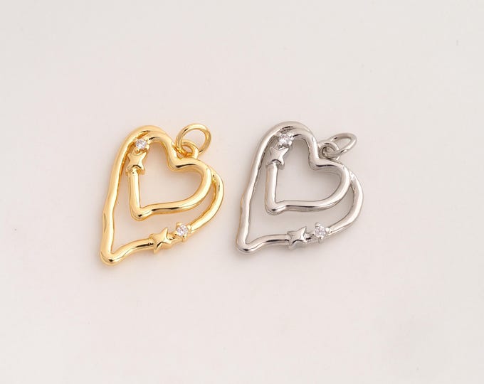 CZ Heart Pendant,Love Pendant,18K Gold Filled Heart Charm,DIY Jewelry Accessories,23.4x16x3mm