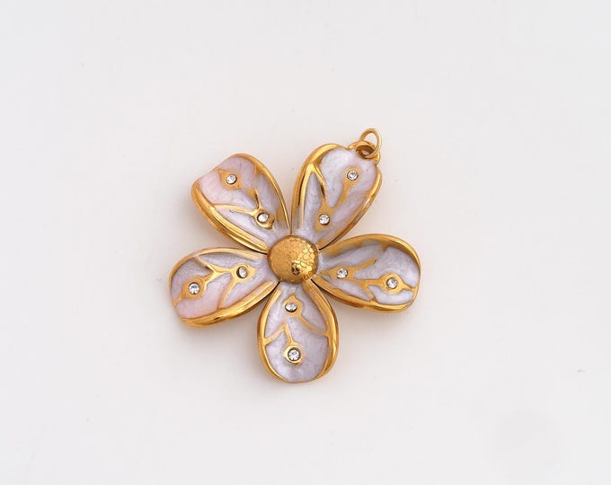 Enamel Flower Charms,Dainty CZ Flower Charm, 18K Gold Filled Flower Pendant,DIY Jewelry Accessories 34x30.4x4.8mm
