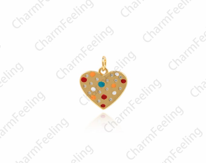 18K Gold Filled Palette Pendant, Artist Necklace, Palette Pendant, Enamel Charm, Micropavé CZ Heart Pendant, 17x16x1.3mm