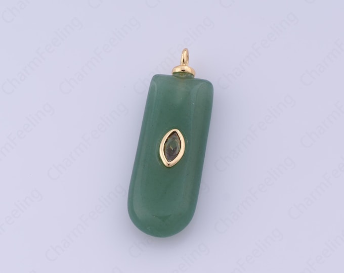 Green Aventurine Pendant,18K Gold Filled Rectangular Necklace,Natural Stone Charm,DIY Jewelry Accessories 35x11.5x6.2mm
