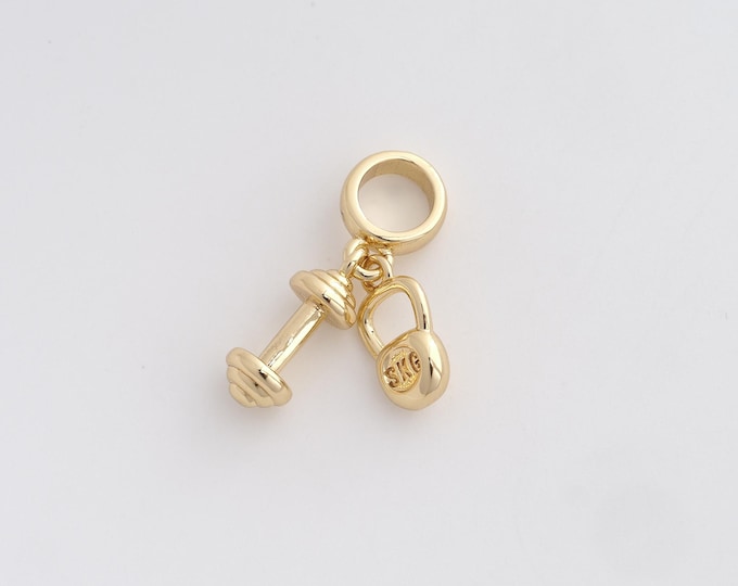 Gold Dumbbell Charm,18K Gold Filled Dumbbell Jewelry,Lock Pendant,DIY Jewelry Supplies,23.4x9.5x7.7mm