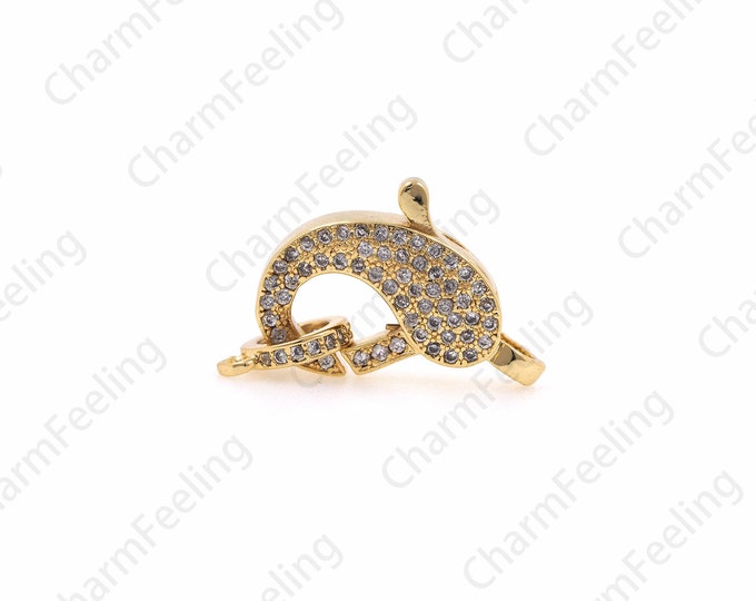 Micro Pave Lobster Clasp,Round Claw Clasp,cubic zirconia clasp,DIY Jewelry Making Accessories 25x13.6x5mm 1pcs