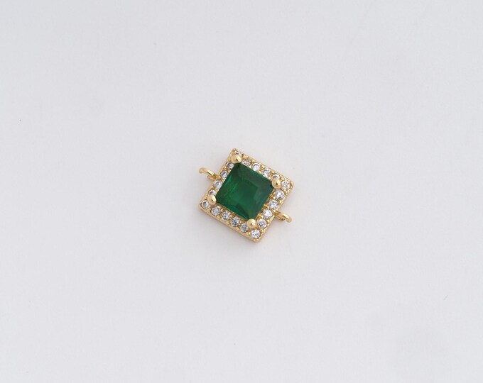 Rectangular Connector, Solitaire Connector, Micropavé CZ Connector, 18K Gold Filled Square Connector, DIY Jewelry Supplies, 11.2x7.7x3.8mm
