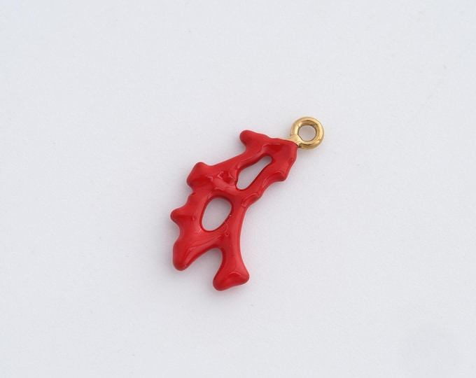 Stainless Steel Coral Pendant,Coral Charms,Enamel Coral Charm, DIY Jewelry Supplies, 20.7x12x2.4mm