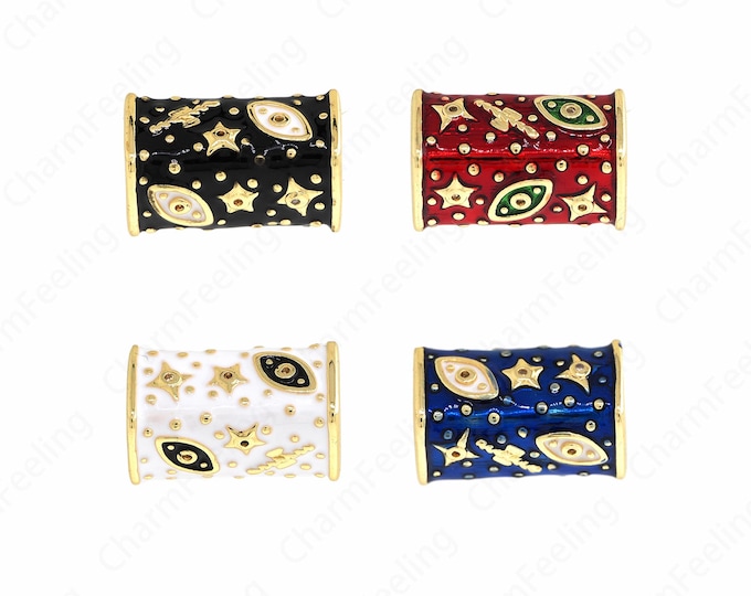Enamel Charm, 18K Gold Filled Cuboid Spacer Beads, Enamel Spacer Beads, Cuboid Beads, DIY Bracelet Accessories, 20x11x11mm