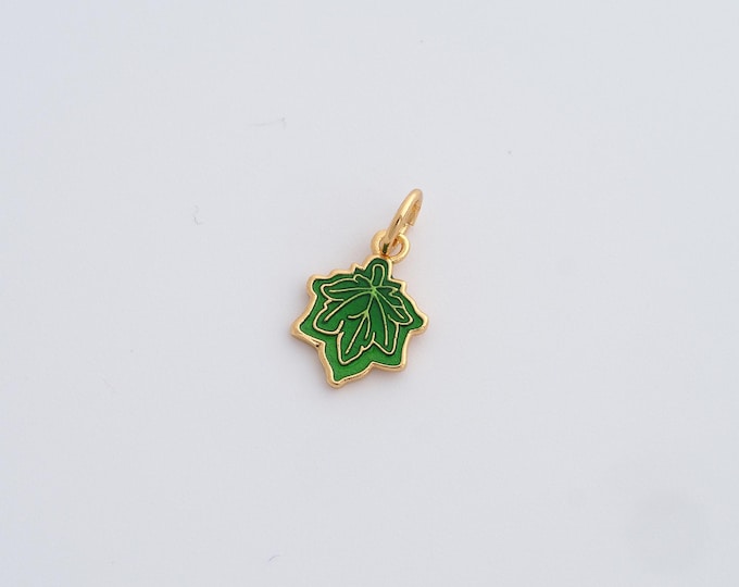 Maple Leaf Pendant, Enamel Charm, 18K Gold Filled Leaf Charm, Plant Necklace, Enamel Pendant, DIY Jewelry Supplies, 14.7x8.6x1mm