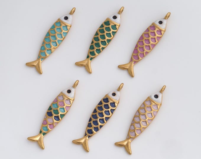 Enamel Fish Charms,Dainty Fish Charm, 18K Gold Filled Koi Fish Pendant,DIY Jewelry Accessories 48.8x11.5x5mm