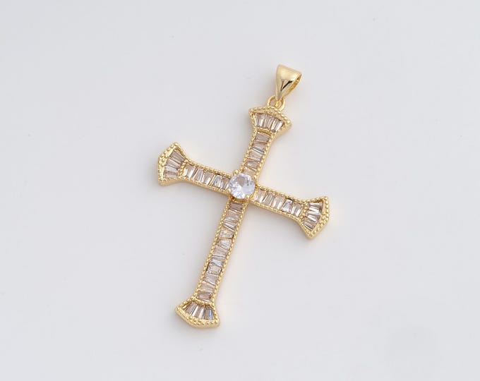 Cross Pendant,Cross Charm,18K Gold Filled Christian Charm,Micropavé CZ Cross Necklace,DIY Jewelry Accessories,43.7x28x4.3mm