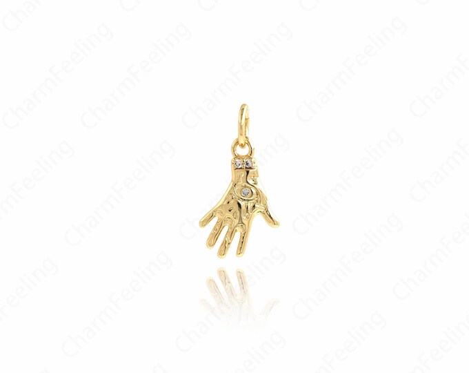 Hamsa Pendant, Slap Necklace, Micropavé CZ Hamsa Charm, 18K Gold Filled Hand Pendant, DIY Jewelry Supplies, 17x8.8x2mm
