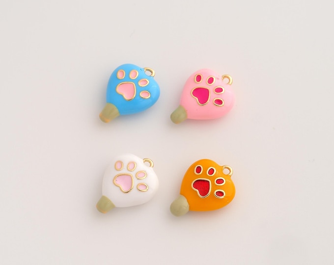 Enamel Ice Cream Pendant,Dessert Pendant,18K Gold Filled Paw Print Charm,DIY Jewelry Accessories,13.3x10x4mm