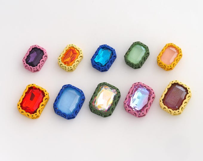 10 pcs 18K Gold Filled Gemstone Spacer Beads,Square Gemstone Beads,Square Beads,DIY Jewelry Supplies,Big 13x18mm Small 10x14mm