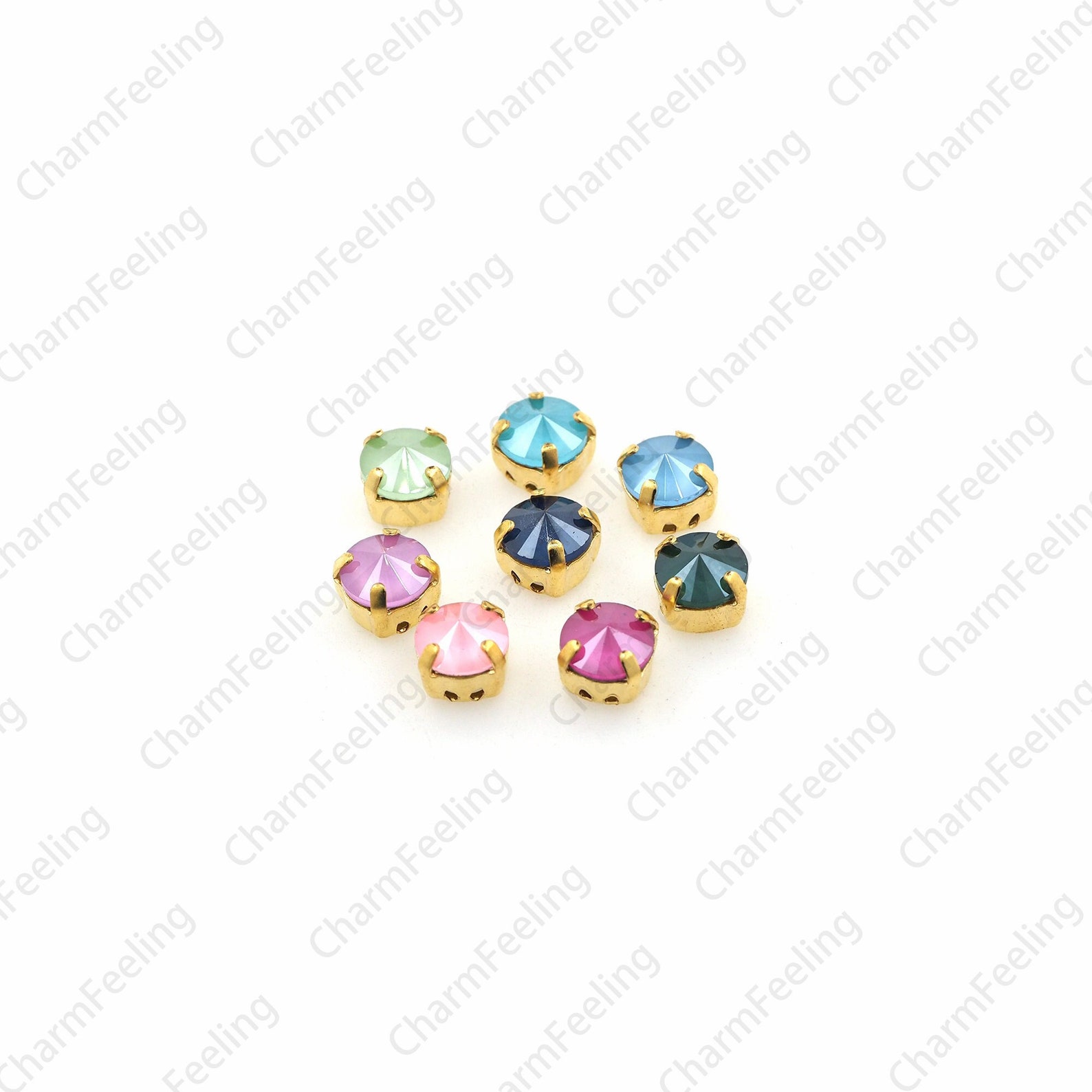 10pcs, Round Glass Crystal With Golden Claws,sewn Crystal,flat Back ...
