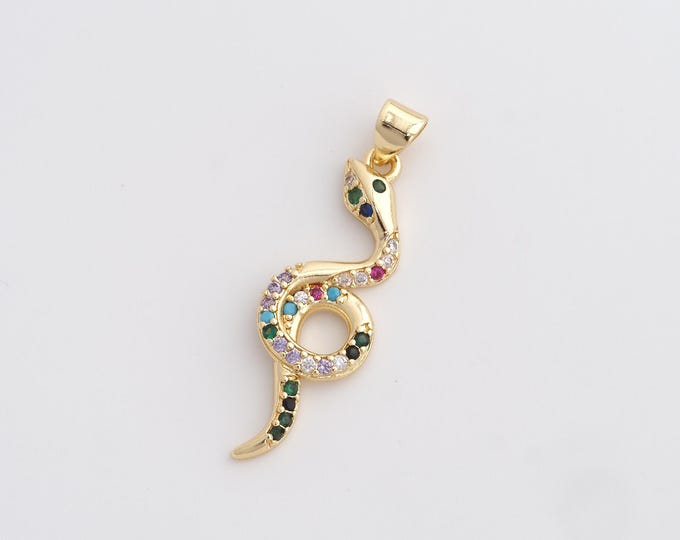 CZ Snake Pendant,Animal Pendant,18K Gold Filled Snake Charm,DIY Jewelry Accessories,35.2x10.6x3mm