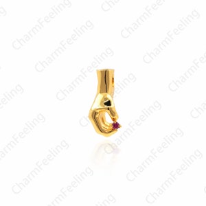 Gesture Pendant, Gold-Plated Fist Pendant, CZ Gesture Necklace, Gesture Charm, DIY Jewelry Making Supplies 18.3x8.5x9.7mm 1pcs