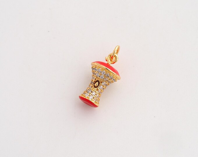 CZ Apple Core Pendant,Enamel Apple Pendant,18K Gold Filled Fruit Charm,DIY Jewelry Accessories,19x9x9mm