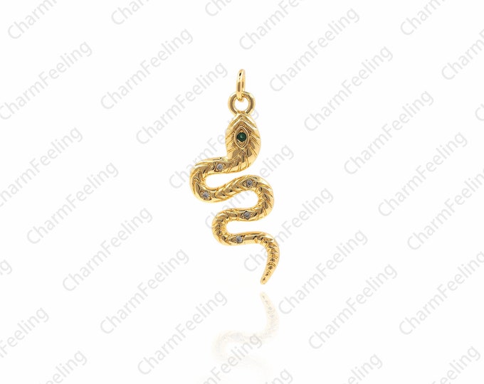 CZ snake pendant, golden snake pendant necklace, reptile, snake charm, used for jewelry bracelet/necklace making supplies 33×13×2.3mm   1pcs