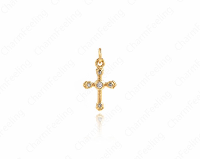 Religious Jewelry, Micropavé CZ Cross Charm, 18K Filled Gold Cross Pendant,DIY Jewelry Making Accessories 16.4x8.8x1.8mm