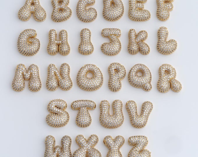 18K Gold Filled Initial Pendant, Micropavé CZ Letter Pendant, Alphabet Charm, DIY Jewelry Accessories, 21.5x22.4x6.7mm