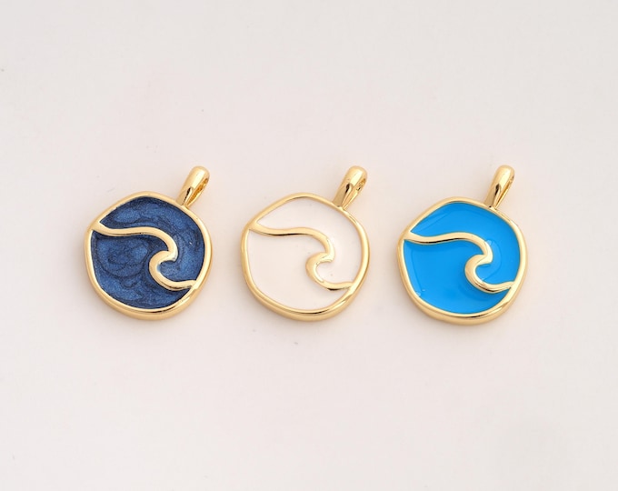 Enamel Wave Pendant,Medal Pendant,18K Gold Filled Wave Medal Charm,DIY Jewelry Accessories,18.4x13.8x2.5mm