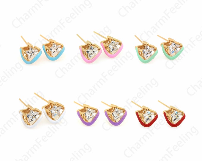 Micropavé CZ Star Charm Enamel Polaris Earrings,18K Gold Filled Star Earrings Polaris Earrings Polaris Charm Enamel Star Earrings,8x9.5x20mm