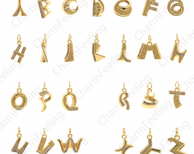 Word Bracelet Made Calmly ,18K Gold Filled Letter Pendant, Mini Letter Pendant, Original Brass Letter Necklace,18x12x2.5mm
