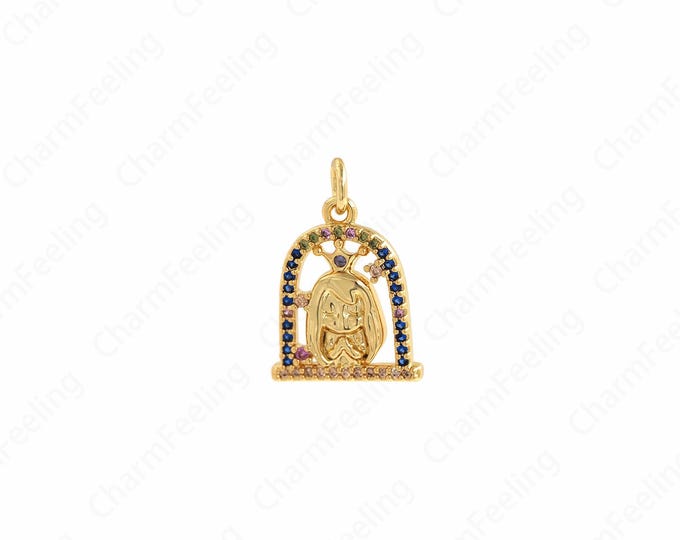 Door Pendant,Virgin Charm,18K Gold Filled Religion Pendant,Virgin Necklace,DIY Jewelry Accessories,20x13.5x2.2mm