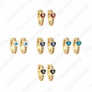 Oog oorbellen, 18K goud gevulde ronde oorbellen, micropavé CZ hart oorbellen, emaille oorbellen, oorbel charme, DIY sieraden benodigdheden, 13x15x5mm