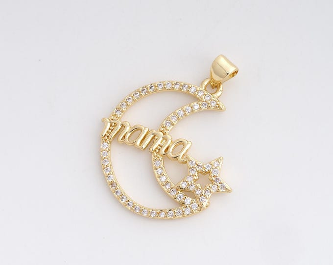 MicroPave CZ Moon Star Pendant, Star Charms,18K Gold Filled Moon Mama Charm, DIY Jewelry Making Accessories 32x26.5x2.4mm